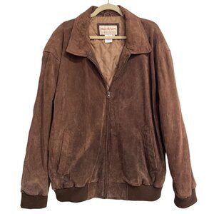 Norm Thompson Suede Leather Brown Flight Bomber Jacket Quited-Lining Vintage XL